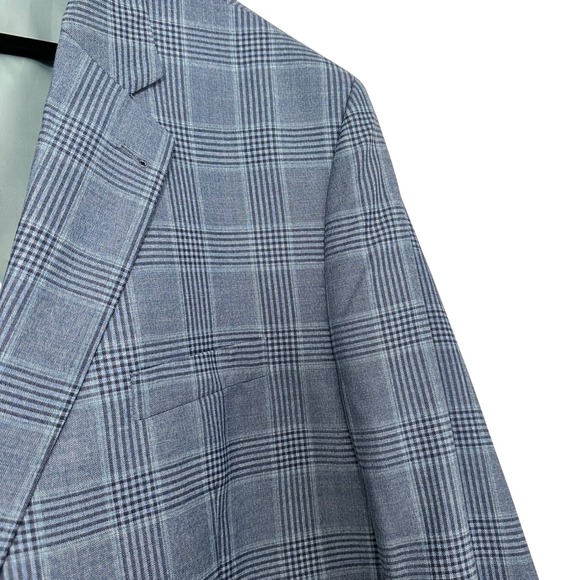 Oak Hill Premium Italian Fabric Blazer Mens 56 LNG Blue Plaid Sport Coat Wool - Picture 4 of 13